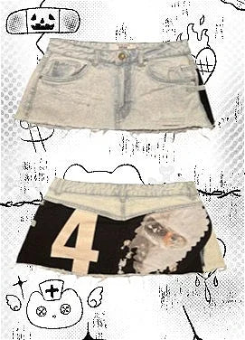 European and American spicy girl subculture slim fit denim short skirt Y2k street design slim fit daily sweet super A mini skirt