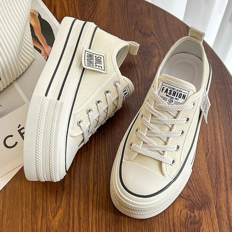 Spring Summer And autumn New thick-soled Canvas shoes Women's muffin sole Versatile Popular Sports small white Shoes Women 2025