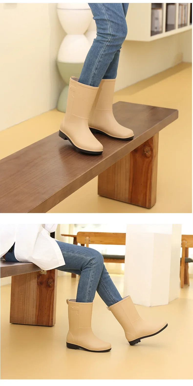 Fashionable Women's Mid-Calf Rain Boots Fleece Lined Anti-Slip Half Boots Adult Rain Shoes Wholesale From China Land