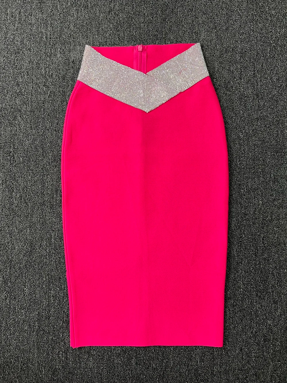 5 Colors Long Bandage Skirts Womens 2022 Luxury Diamonds Beading Waist Knee Length Elegant Formal Party Pencil Skirt Winter Wear