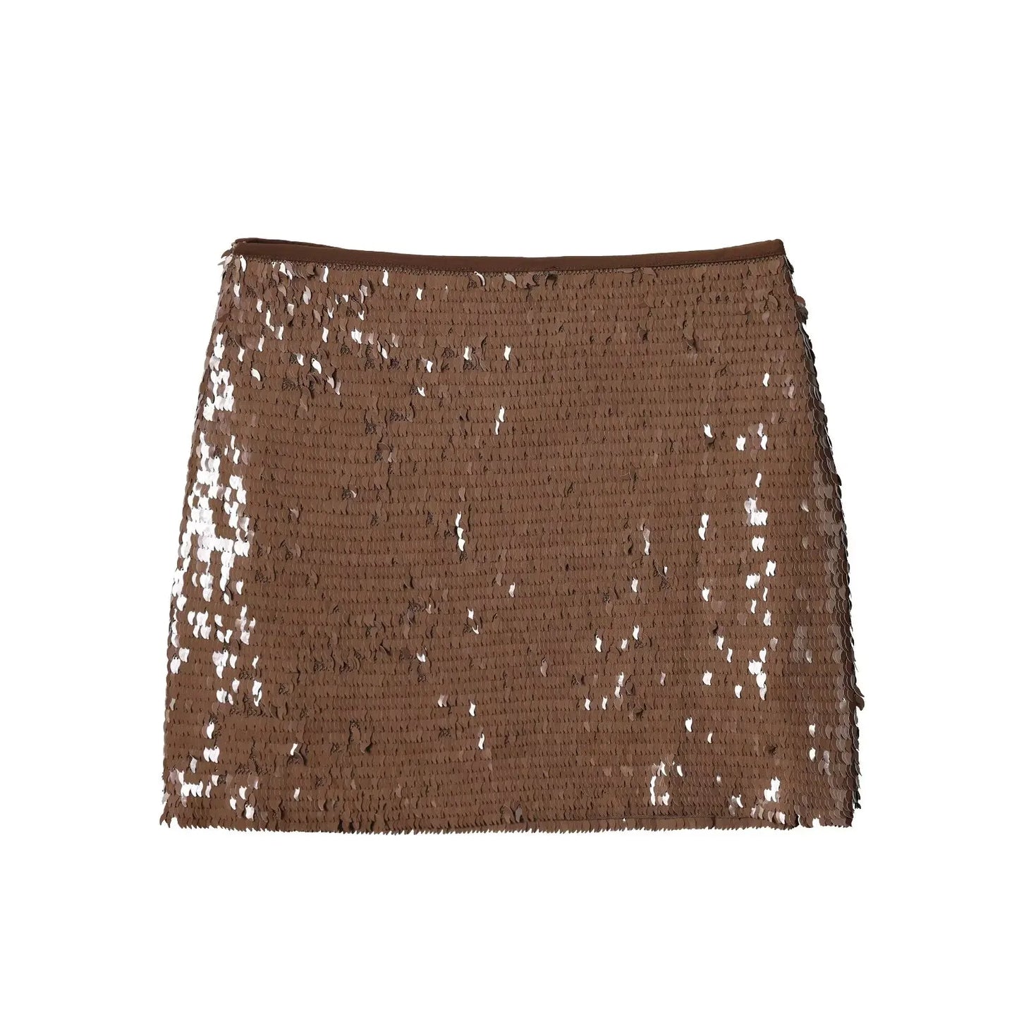 KONDALA Chic Y2K Sheath Sequined Sexy Brown Mini Skirt Club Fashion 2025 Sexy Birthday Shiny Night Party Music Streetwear Skirt