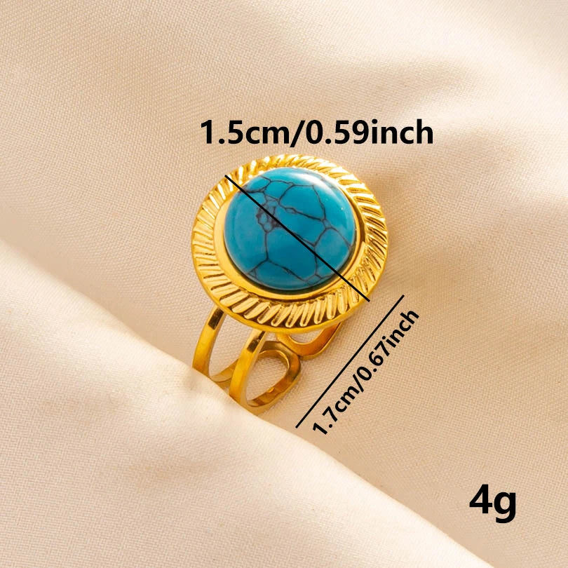 2pcs/lot Vintage Turquoise Gold Plated Knuckle Rings Blue Synthetic Stone Stainless Steel Rings Boho Jewelry Women Gifts No Fade
