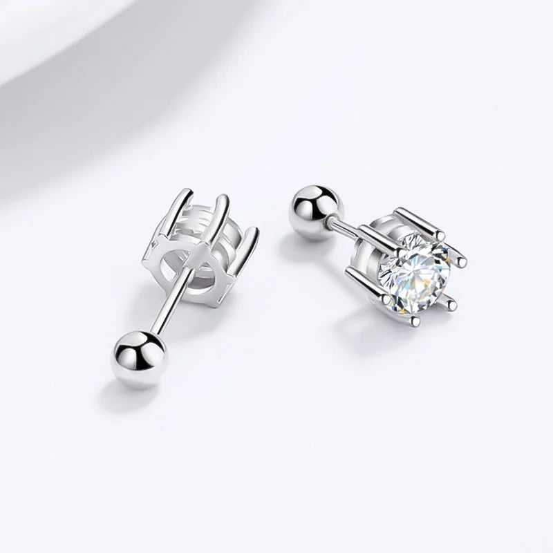 TrustDavis Real 925 Sterling Silver Six Claw Zircon CZ Screw Stud Earrings for Daughter Girls Gift Fine Jewelry DS3472