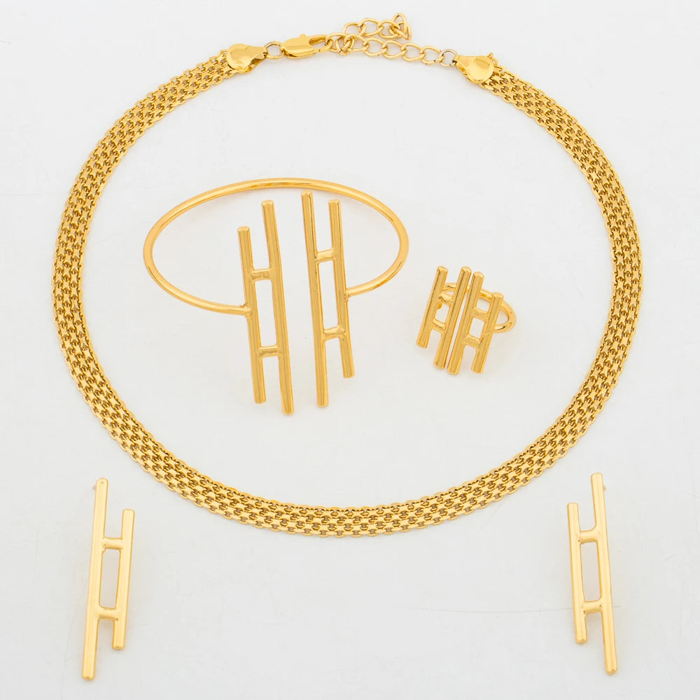 Women Fashion Jewelry Set Simple Design Stud Earrings and Bangle Ring Jewelry for Weddings Bride Hand Bangle and Earrings Set