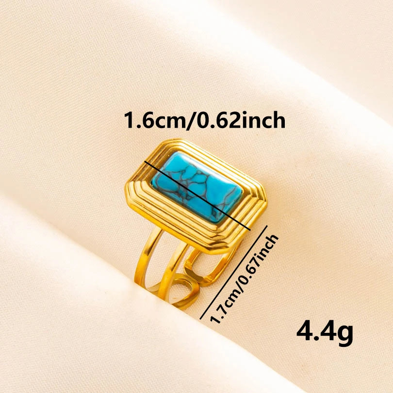 2pcs/lot Vintage Turquoise Gold Plated Knuckle Rings Blue Synthetic Stone Stainless Steel Rings Boho Jewelry Women Gifts No Fade