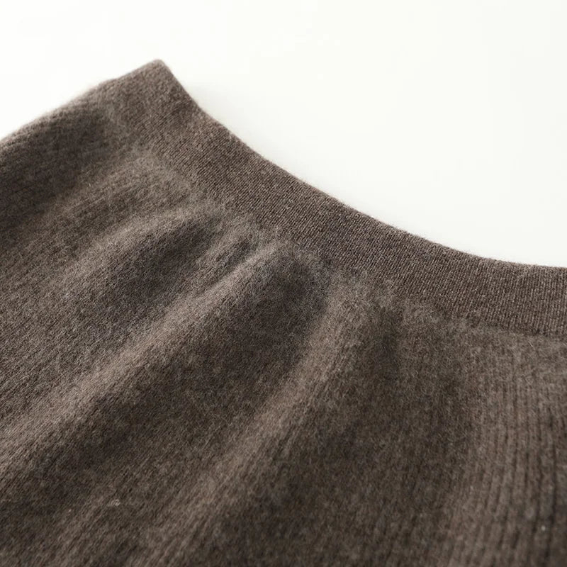 100% Merino Wool Skirt Women's Elastic Waist Cashmere Striped Skirts Office Lady Knitted Simple Dress Thickening Autumn Winter