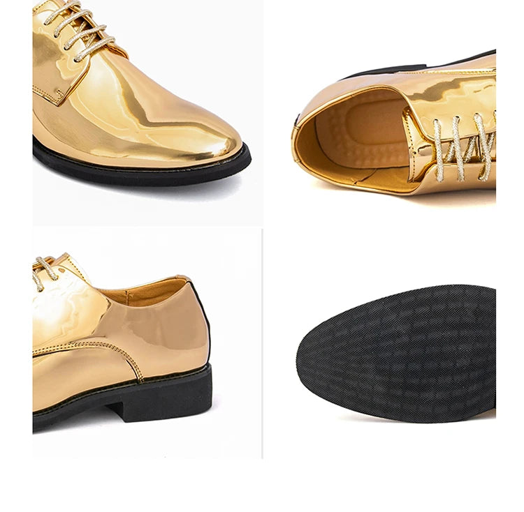 Large Size 38-50 Pointed Leather Shoes Man Business Performance Men's Dress Shoes Luxury Golden Bright Shoes Man Wedding Shoes
