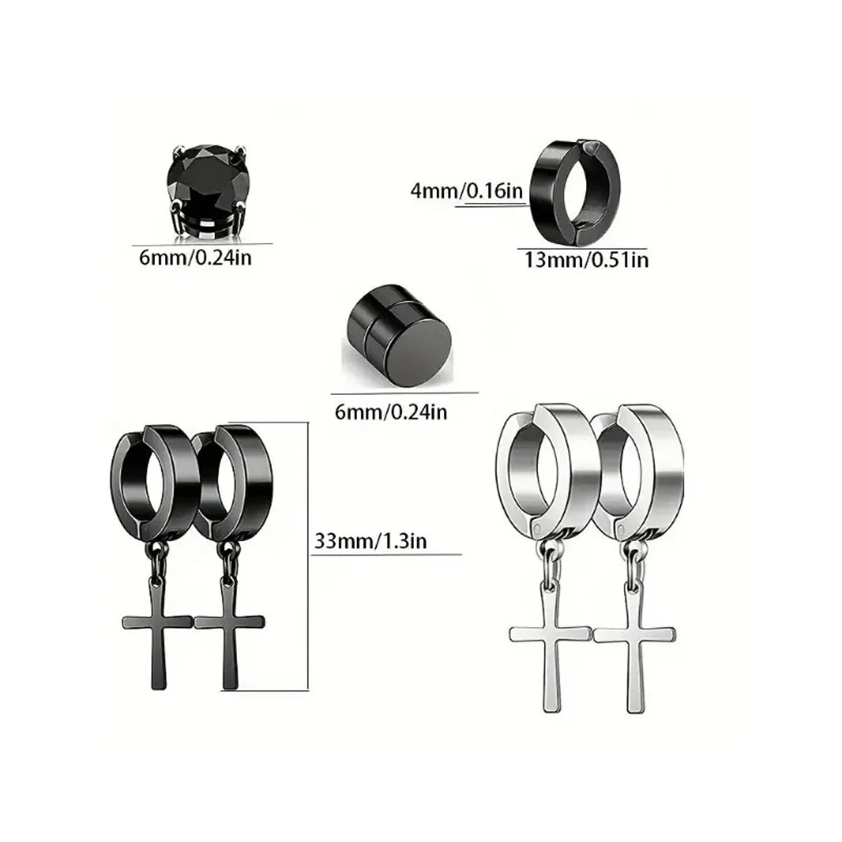 2pcs Punk Mens Strong Magnet Magnetic Ear Stud Set,Non Piercing Cross Clip-on Earrings Suitable Gifting Boyfriend Lover Jewelry