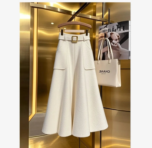 New French High End Elegant Skirt Women Fashion Pockets High Waist Casual A-line Slim Office Lady Skirts Spring Autumn Clothing