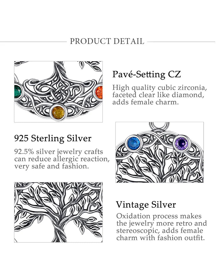 Eudora Original 925 Sterling Silver Tree of Life Necklace for Women Man 7 Color Chakra Pendant Tree Jewelry Mom Grandma Gifts