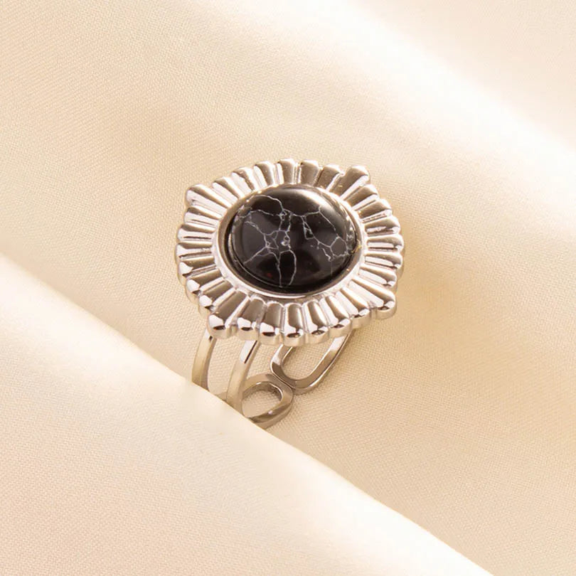 5PCS Boho Turquoise Rings Hippie Stainless Steel White Gemstone Adjustable Rings Women Girls Gift Knuckle Rings Bohemian Jewelry