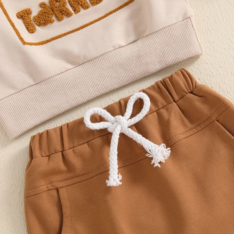 Adorable Baby Thanksgiving Clothes Set with Cute Embroidered Sweatshirt and Solid Pants for Toddler Boys and Girls