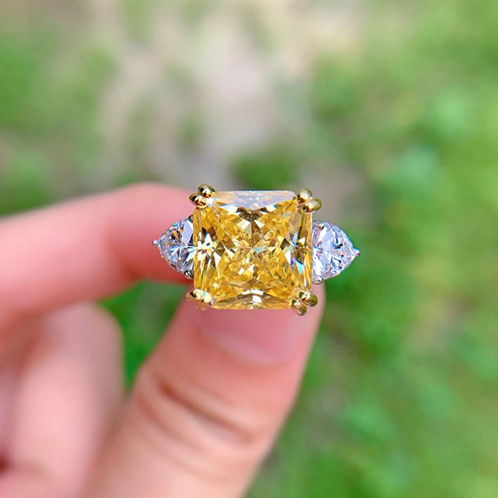 Vinregem Citrine High Carbon Diamonds Gemstone Elegant 100% 925 Sterling Silver Fine Jewelry Ring for Women  Anniversary Gifts