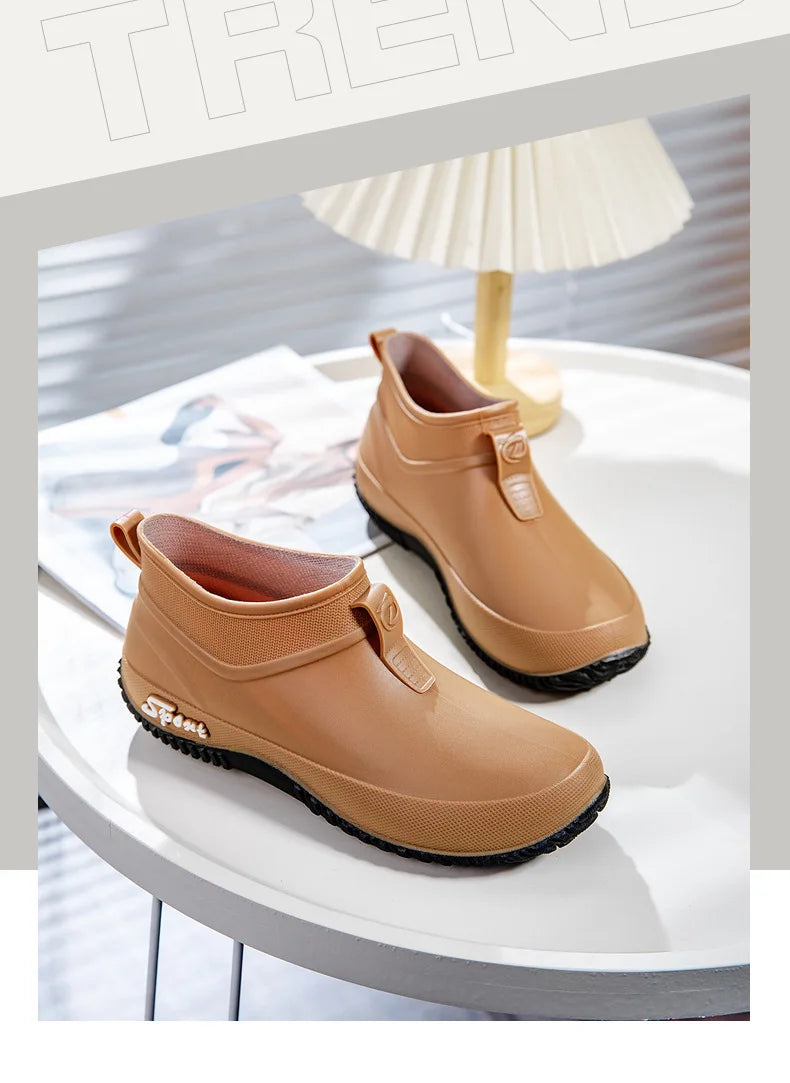 Casual Thick Bottomed Waterproof Outdoor Wear-Resistant Ladies Short Tube Water Shoes Daily Leisure Rain Boots for Women