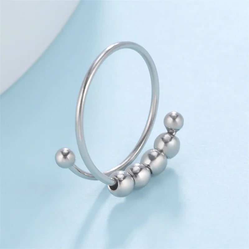 Stainless Steel Balls Beads Rings for Girls women  Rotate Freely  Antistress Spiral Bead Rotate esthetic Jewlery