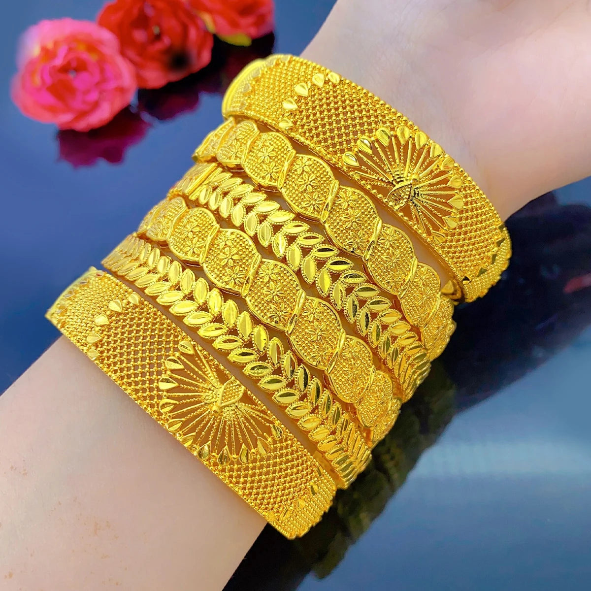 XUHUANG Indian Luxury  Bangles Bracelet Jewelry for Women Wedding Dubai 24k Gold Color Charm Accessories for Arabic Party Gifts