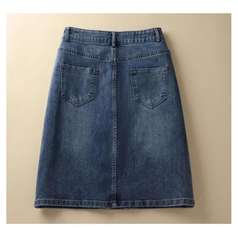 High Waist Denim Skirt Women's Spring Summer New Style Slimming Fashionable Versatile Small Size Draped Midi Skirt
