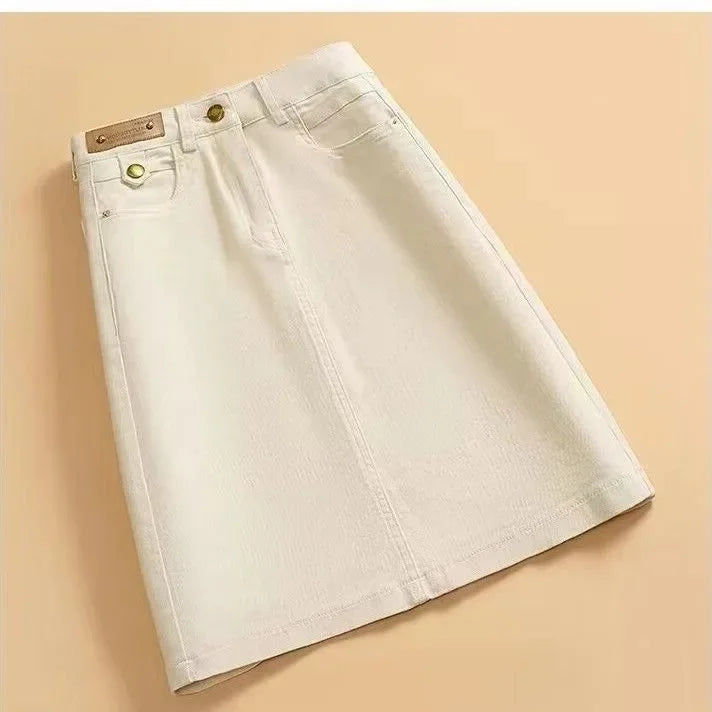 High Waist Denim Skirt Women's Spring Summer New Style Slimming Fashionable Versatile Small Size Draped Midi Skirt