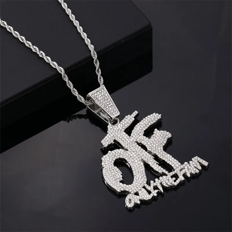 Luxurious Ice  Letter Otf Letter Pendant Necklace for Men and Women Fashion Rock Party Birthday Jewelry Gift
