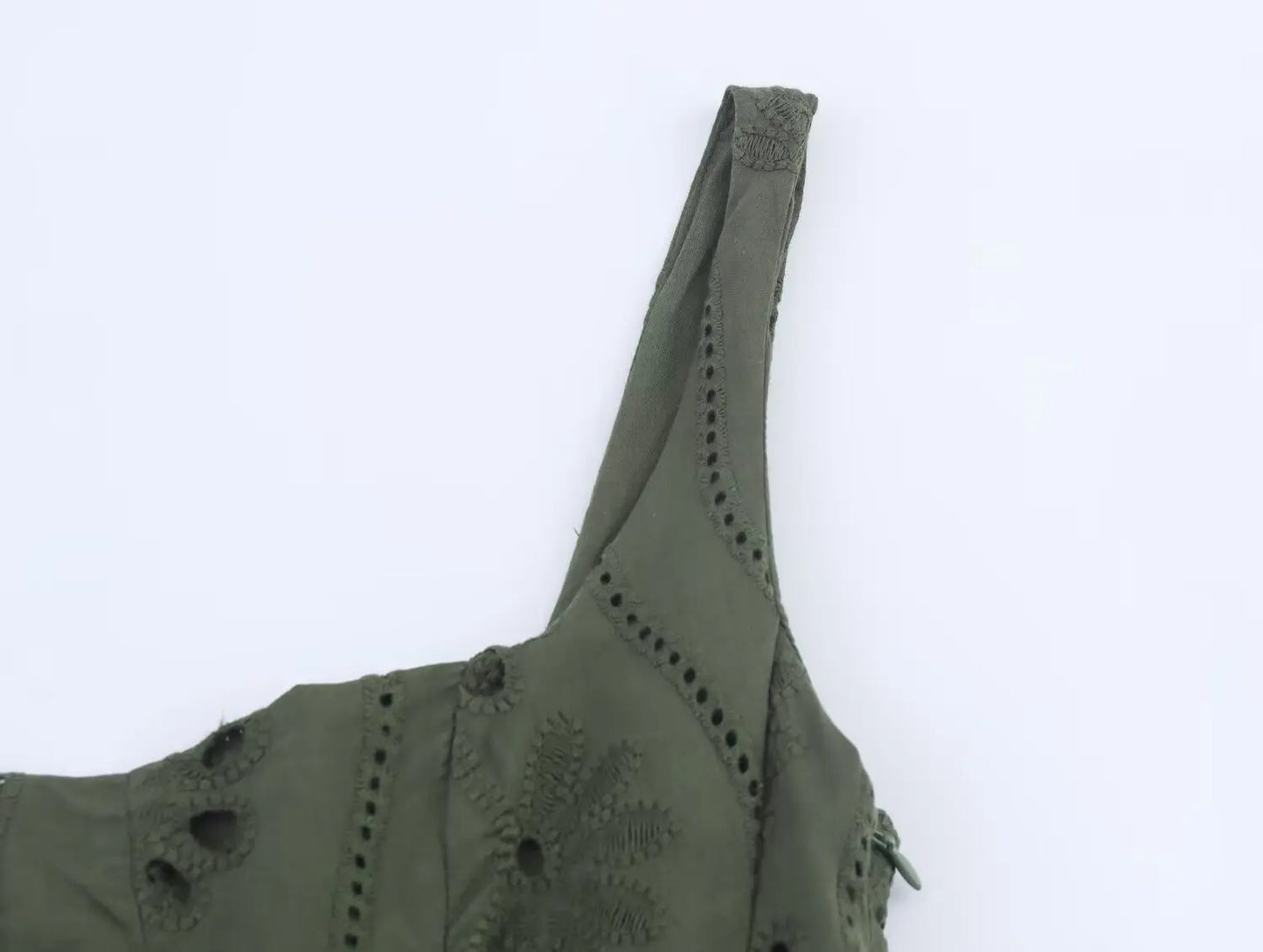 Women Embroidered Hollow A-line Dress Retro Lapel Backless Sleeveless High Waist Pleated Side Zipper Solid Color Midi Dress