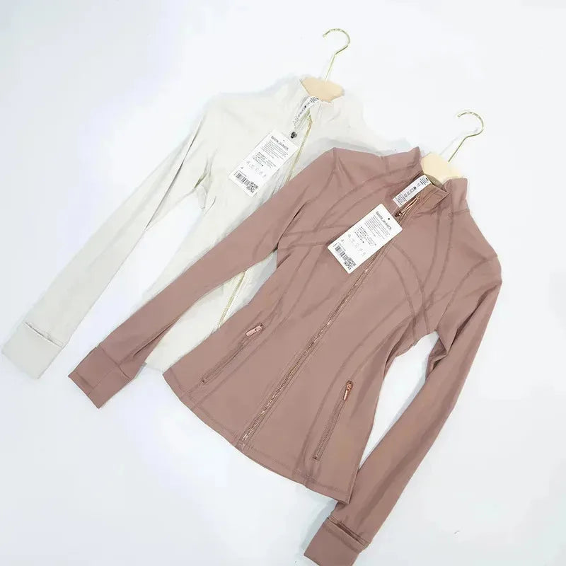 Slimming Zipper Jacket Yoga Collar Lightweight Quick Dry Sporty Thin Rose Gold Evening Summer Outerwear for Active Living