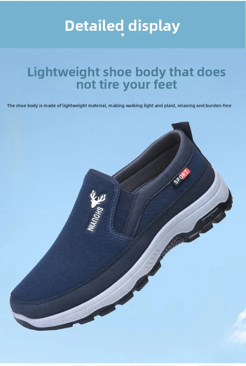 Beijing Men's Cloth Shoes Soft Bottom Breathable Anti-Slip Elderly Walking Shoes Slip-On round Toe Casual Rubber Soled Shoes