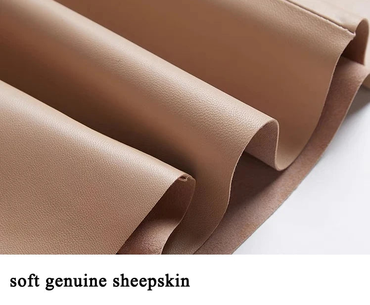 Women Caramel Genuine Leather Skirt 2025 Winter Female Natural Skin A-line Simple Big Hem Pleated Long Faldas Apricot Ropa Mujer