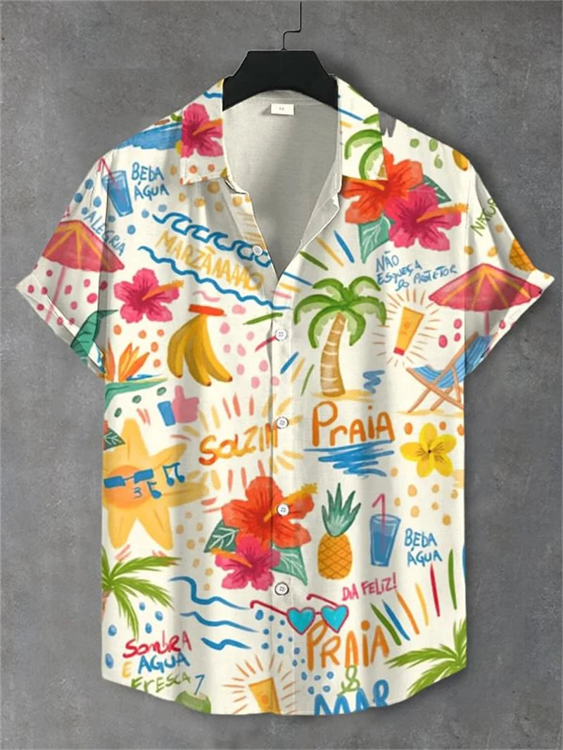 Summer printed men's short sleeved shirt Hawaii fashion lapel top plus size casual men's shirt 2025 style