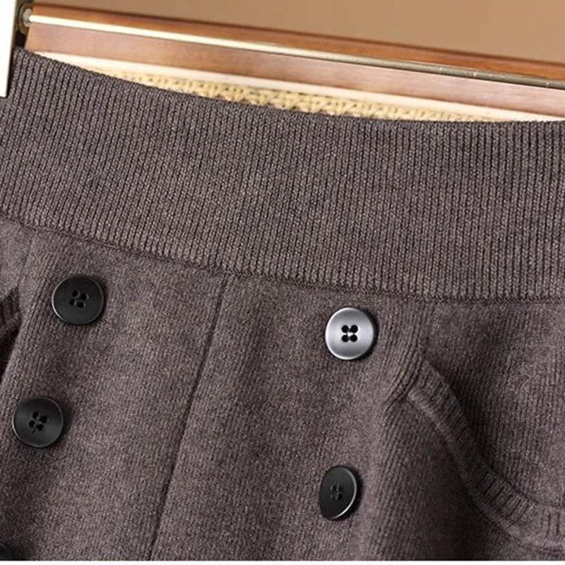 Women Knitted Skirt 2025 Autumn Winter New Loose Oversized Button Elastic Skirts Female Knitt Skirt Warm Women's Clothing