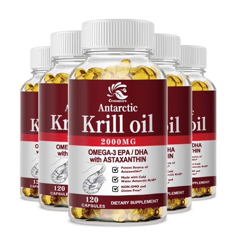 Krill Oil | 2000mg with Astaxanthin, Omega 3, DHA, EPA, and Phospholipids | No Smell, No Fishy Taste | 60/120 Capsule