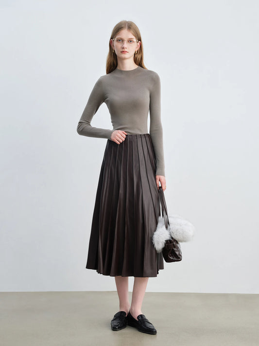 ZIQIAO Petite Women's Cherry Gloss Stylish 3D PU Leather Half Skirt 2025 New Women's A-line Pleated Umbrella Skirt 25ZQ93098