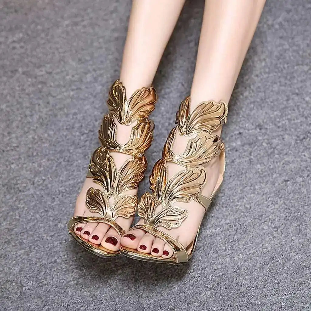 Women Shoes Bowknot Wings Slim Buckle Strap Women's Roman Style Summer Sandals High Heels Large Wedding Formal Sexy Shoe