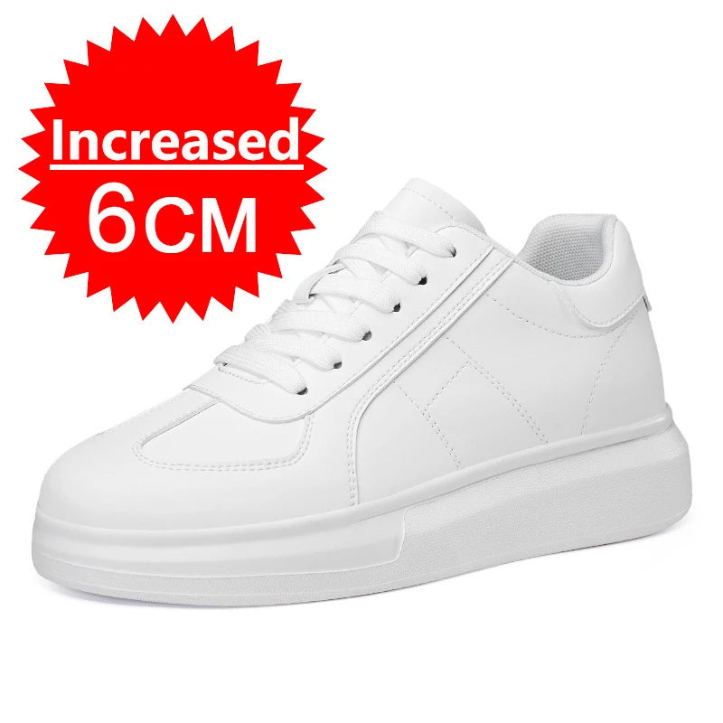 Fashion PU Leather Elevator Shoes for Men 6cm 8cm 10cm Invisible Height Increase White Sneakers Cortex Heightening Casual Shoes