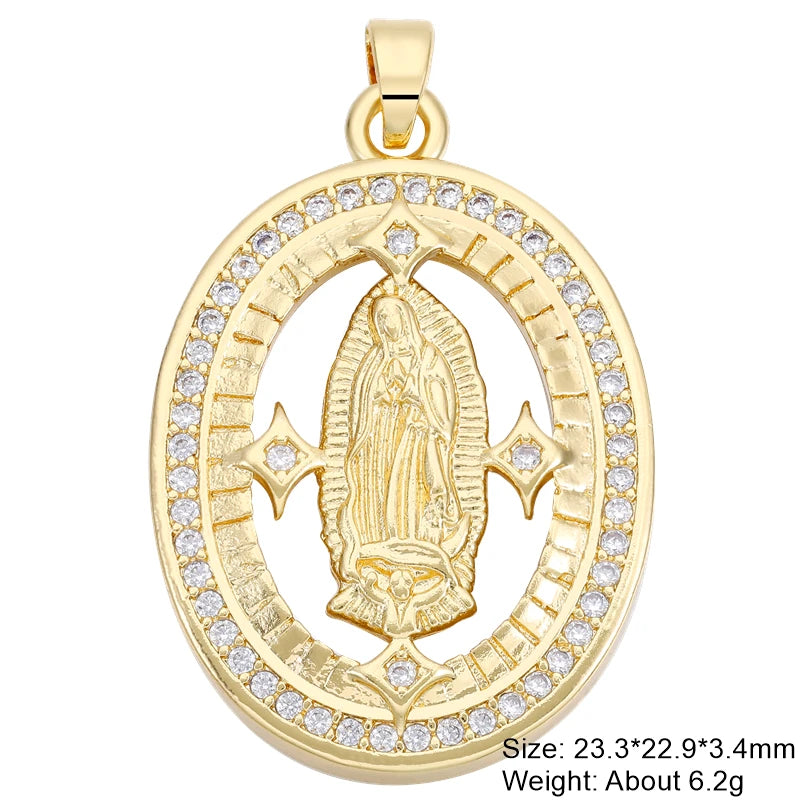 Juya 18K Real Gold Plated Religious Pendant Jewelry Making Supplies Creative Saint Mary Virgin Christian Cross Charms Supplies