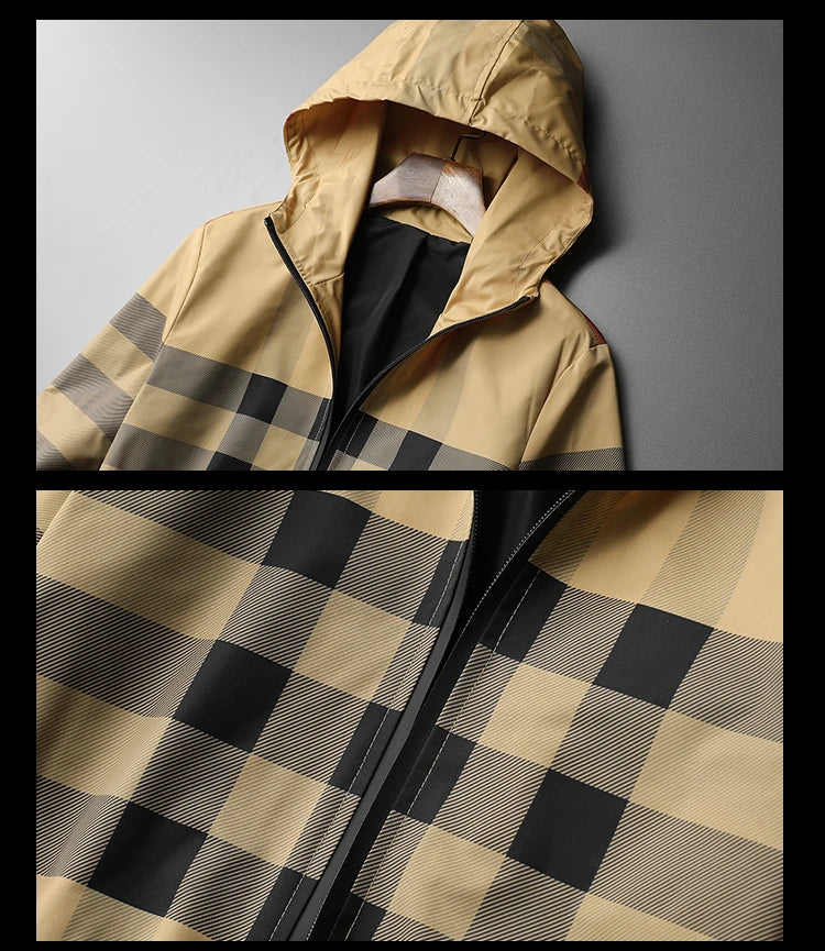 New Korean style fashionable striped jacket, high-quality hooded zipper jacket, men's slim fit jacket