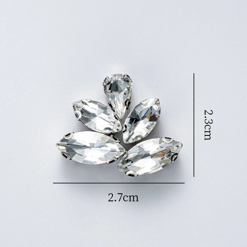 QIAO 5pcs Rhinestones Ornament Crystal Clear Iron on Diamond Rhinestones for Clothing Bags Hoodie Decorations Accessories