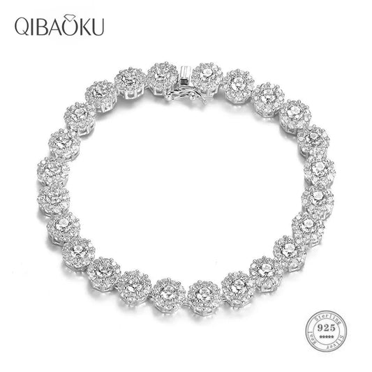 S925 Silver Zircon Tennis Bracelets Women's CZ Gemstone Fashion Shiny CZ Crystal Bracelet Bangle For Wedding Party