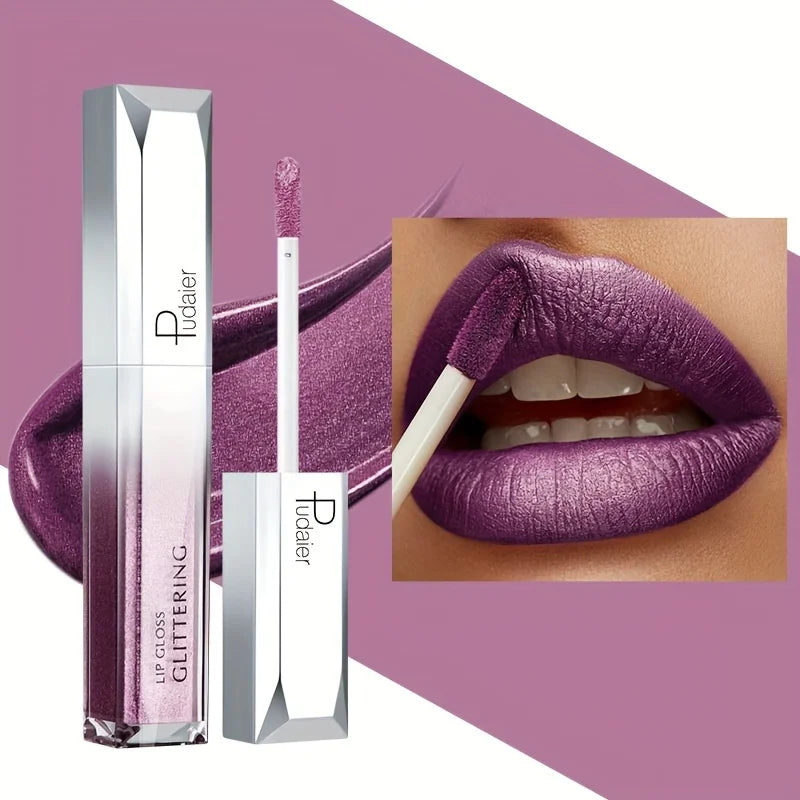 Metallic Glitter Lip Gloss, Waterproof Long Wear, Non-Sticky Hydrating Shine, Music Festival Beauty, Gifts