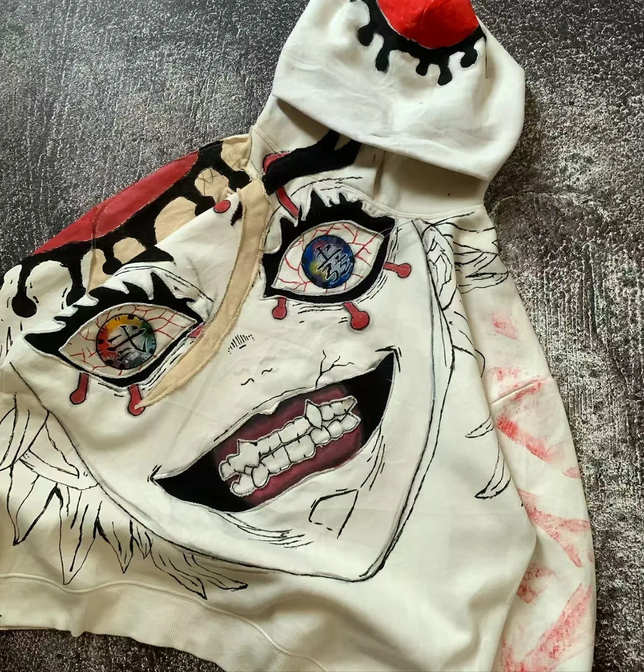 Y2K High Street fashion anime character patchwork design men hoodie punk hip-hop top loose pullover oversized casual sportswear