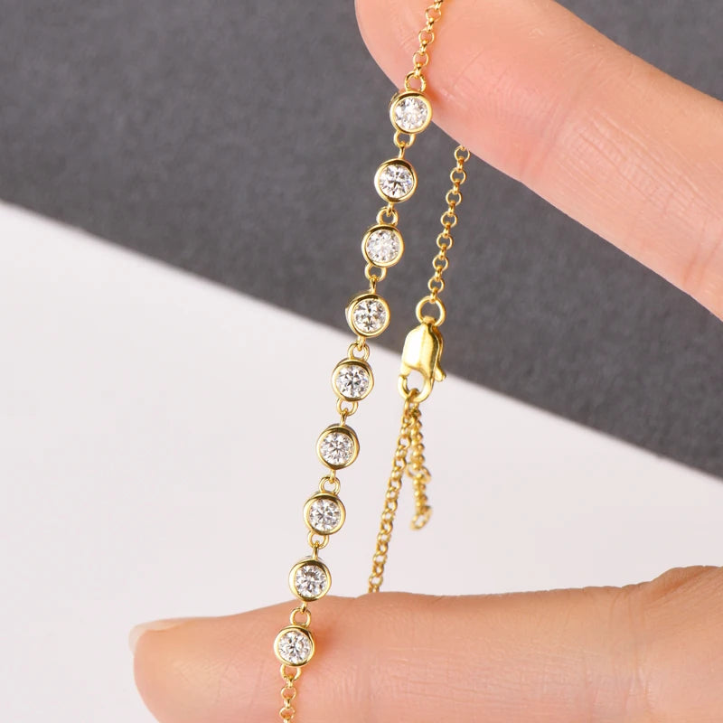 Lnngy 3mm Bezel Moissanite Bracelet Certified 925 Sterling Silver Chain Bracelets For Women Grils Adjustable Hand Jewelry Gift