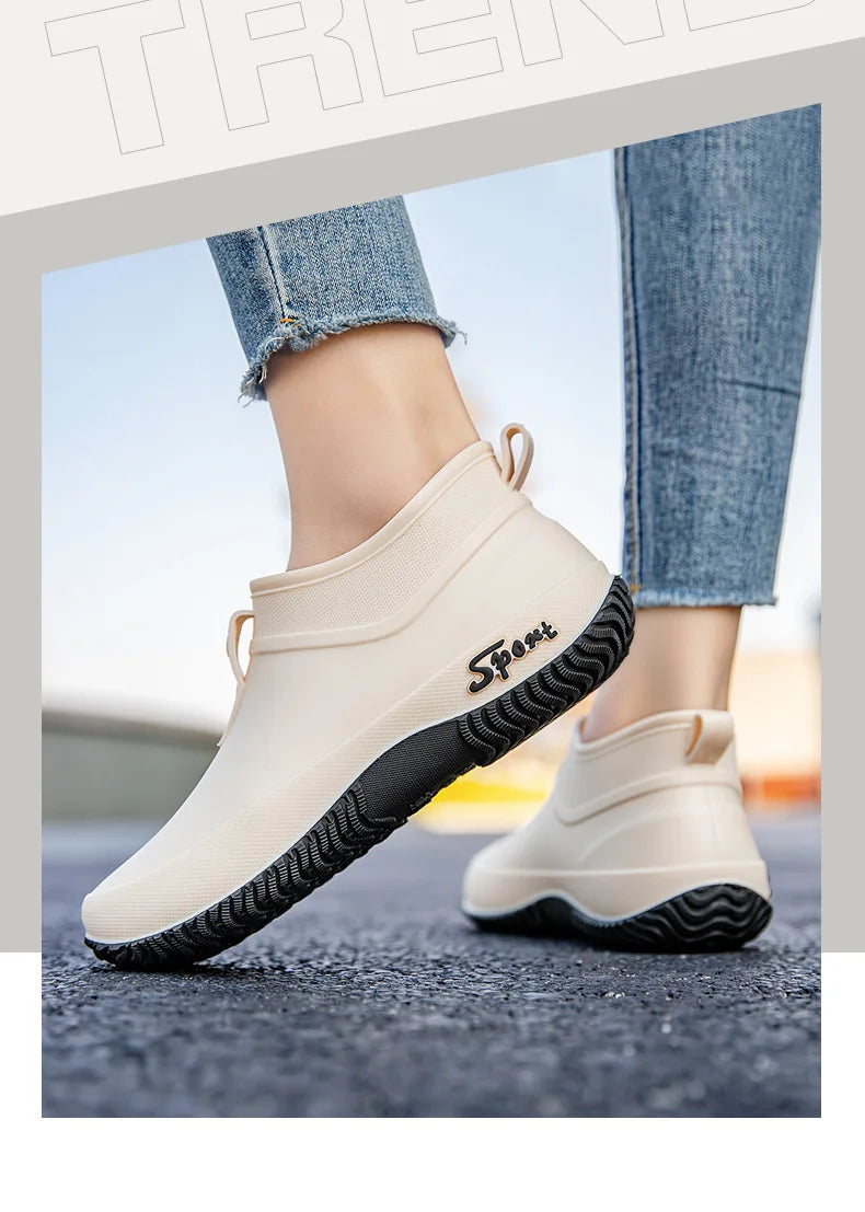 Casual Thick Bottomed Waterproof Outdoor Wear-Resistant Ladies Short Tube Water Shoes Daily Leisure Rain Boots for Women