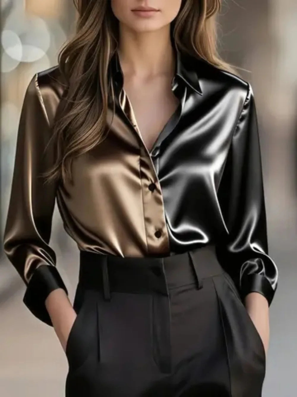 Luxury Satin Finish Shirts And Blouses For Women Clothes Casual Top OL Long Sleeve Single Breasted Elegant French Solid Blouses