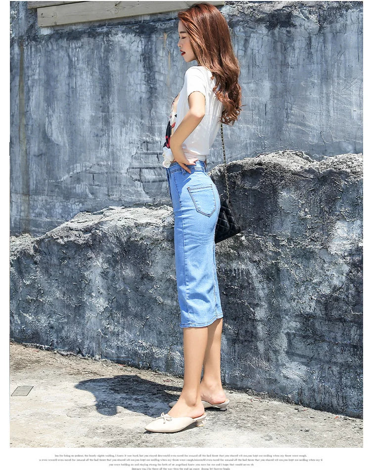 Women's Button Style Wrap Hip Slim Denim Skirt Fashion Mid Length Hip Skirts For Women