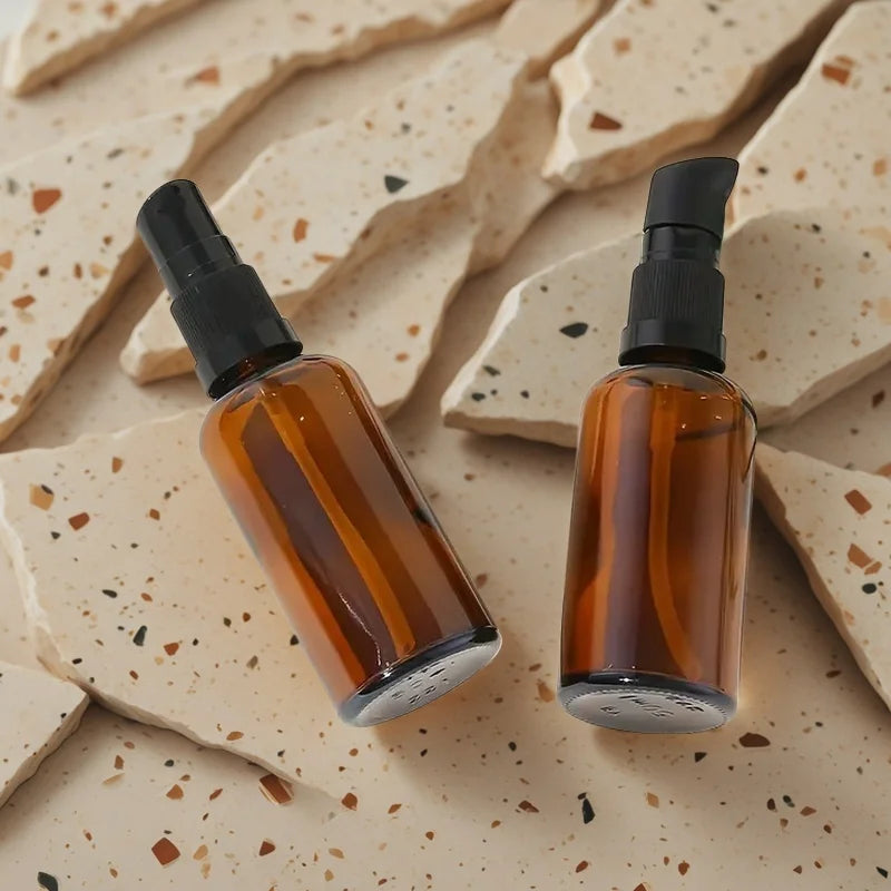 1 Piece 2 Pieces or 5 Pieces 30 ml Air Refillable Amber Glass Lotion Pump Squeeze Bottle Soap Dispenser Container Jar Foundation Cream Cleansing Oil Shampoo Travel Accessories