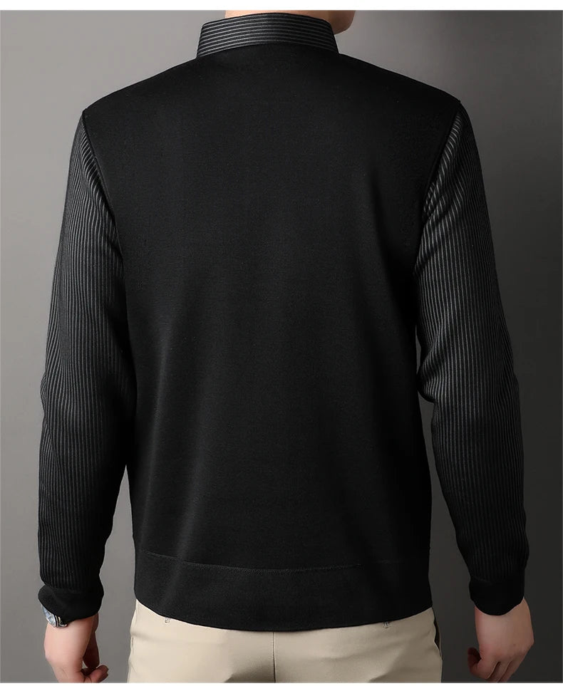 Men's Long Sve Fce Lined Knitted irt Busin Casual Sle Winter Warm Top Fake Two-Piece Design Comfortable Fit