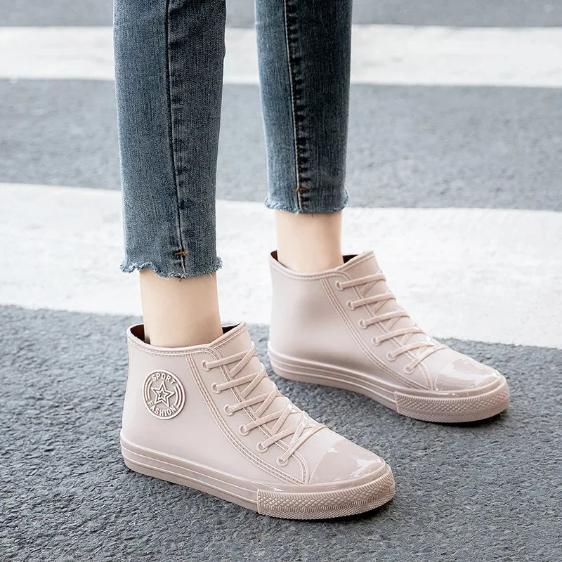 Anti-Slip Short Tube Waterproof Women's Rain Boots Fashionable Kitchen Work Rubber Shoe Covers Fishing Shoes PVC Material Adult