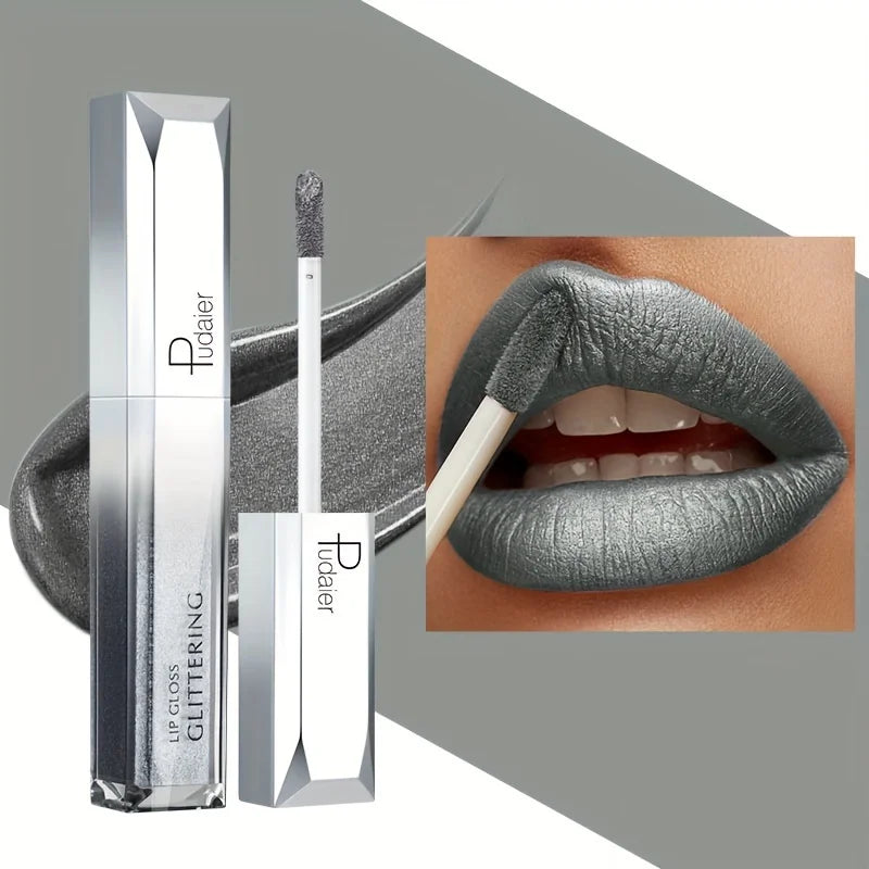 Metallic Glitter Lip Gloss, Waterproof Long Wear, Non-Sticky Hydrating Shine, Music Festival Beauty, Gifts
