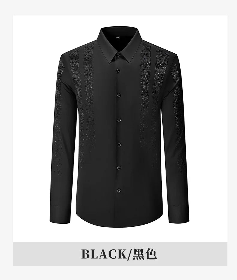 Shiny Rhinestone Long Sleeved Shirt for Men Slim Casual Business Dress Shirts High Quality Versatile Banquet Party Luxury Shirt