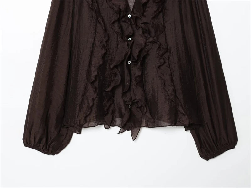 Women Shirt 2025 New Fashion Autumn Long Sleeve Layered Decorative Blouse for Women Casual Chic V-neck Ladies Top