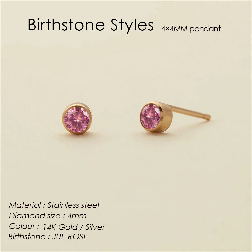 eManco Piercing Push-Back Earrings Piercing Safe For Women Minimalism Gift Wholesale Stainless Steel Birthstone Ear Stud Earring